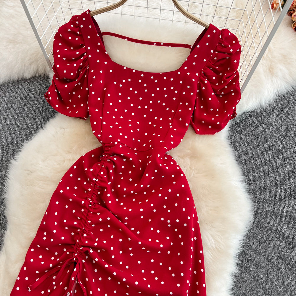 Fairy Puffy-sleeve Polka Dot Dress