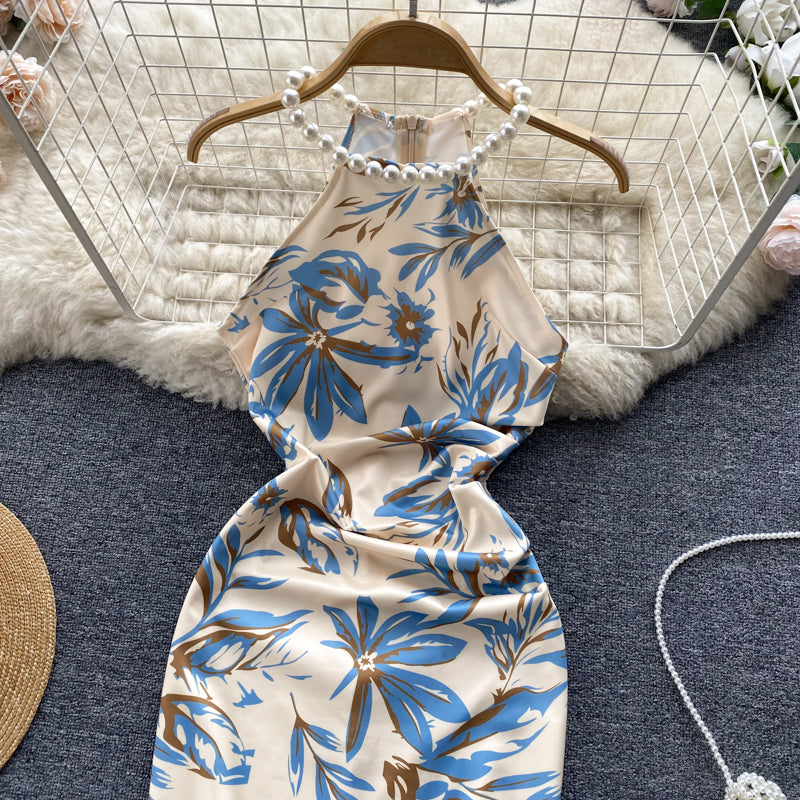 Pearl Neck Wrap Hip Dress