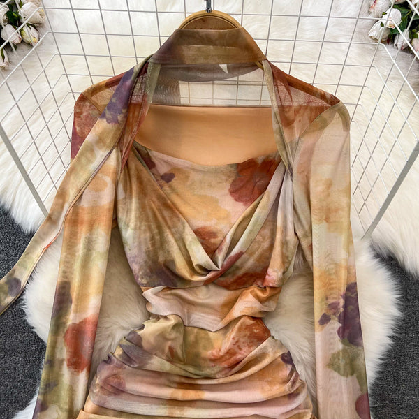Fransız Tarzı Tie-dye File Elbise