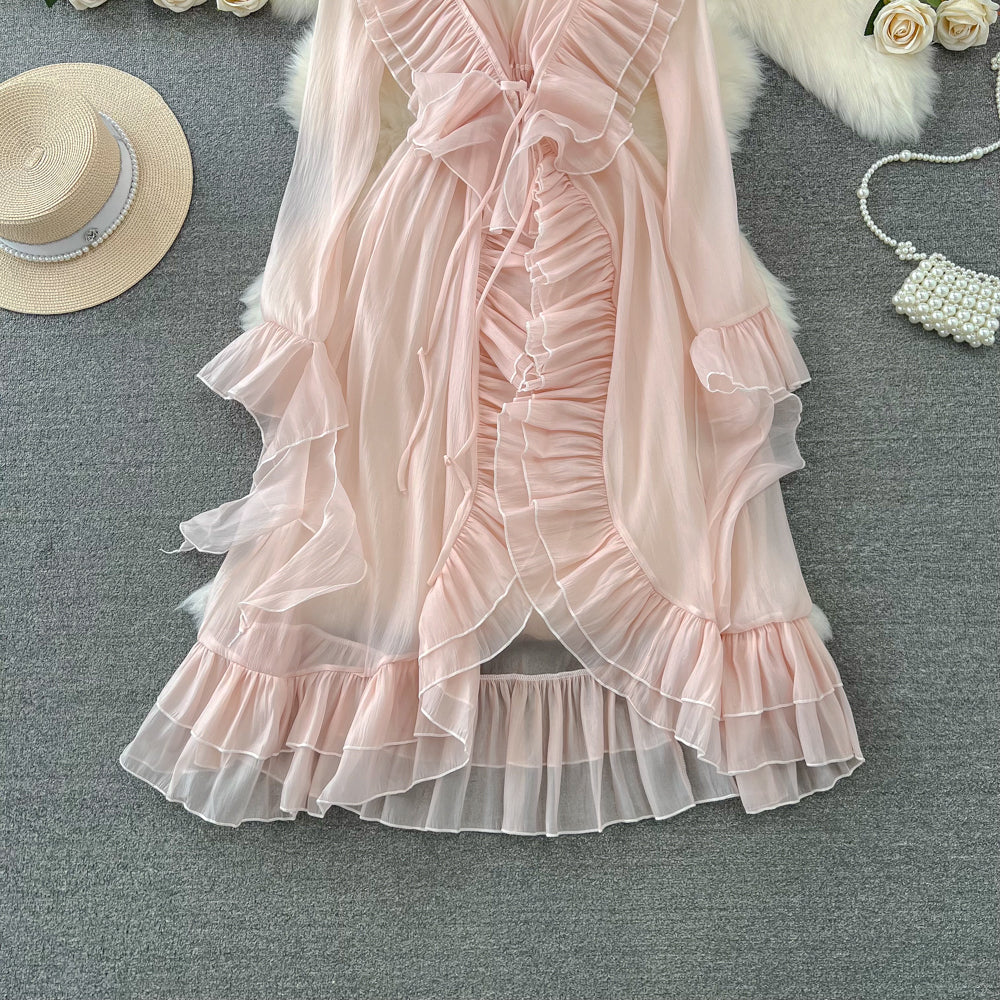 Fairy Deep V-neck Ruffled Mesh Dress