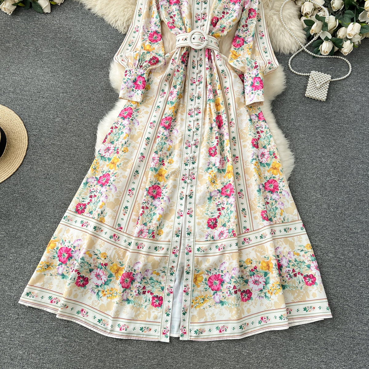 Courtly Floral Shirt Dress with Belt