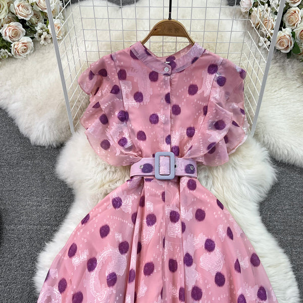 Ruffled Sleeve Polka Dot Shirt Dress