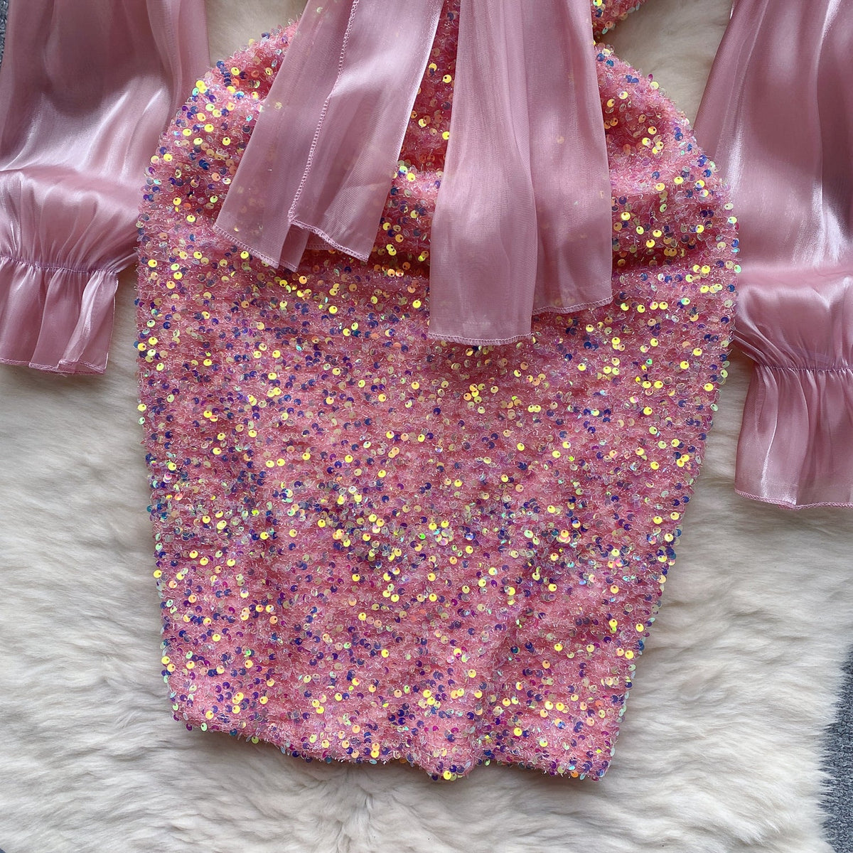 Bow-tie Patchwork Sequined Party Dress