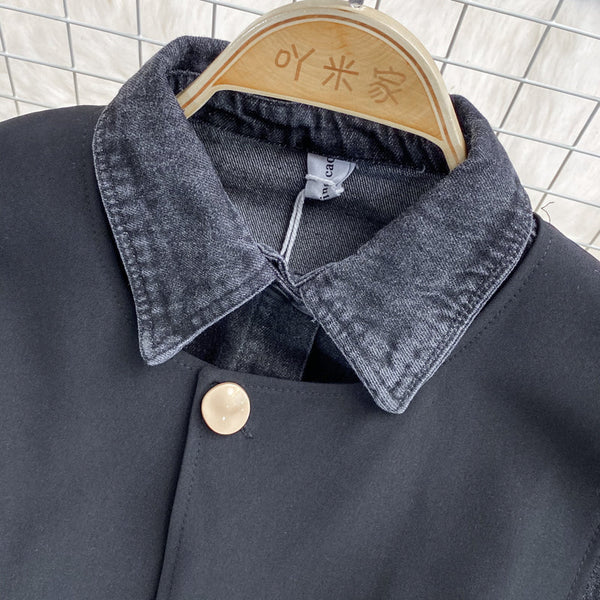 Faux Two-piece Lapeled Denim Dress