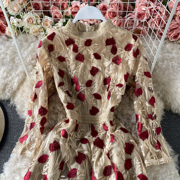 Vintage Embroidered Floral Mesh Dress
