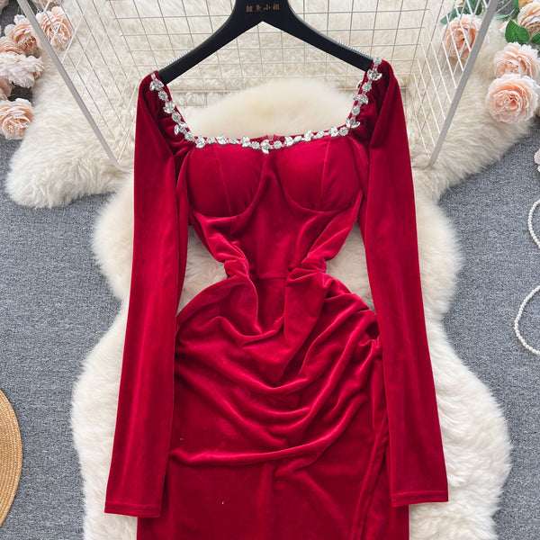 Vintage Rhinestone Studded Split Dress