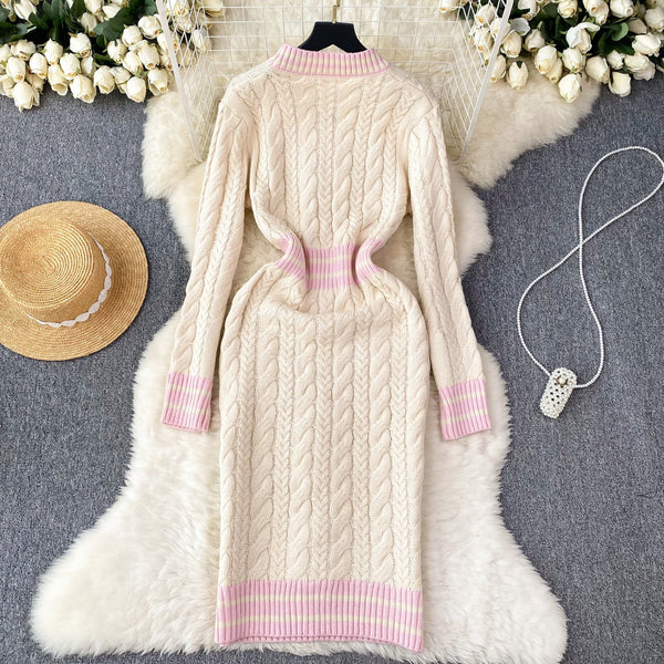 Vintage Color Blocking Striped Knitted Dress