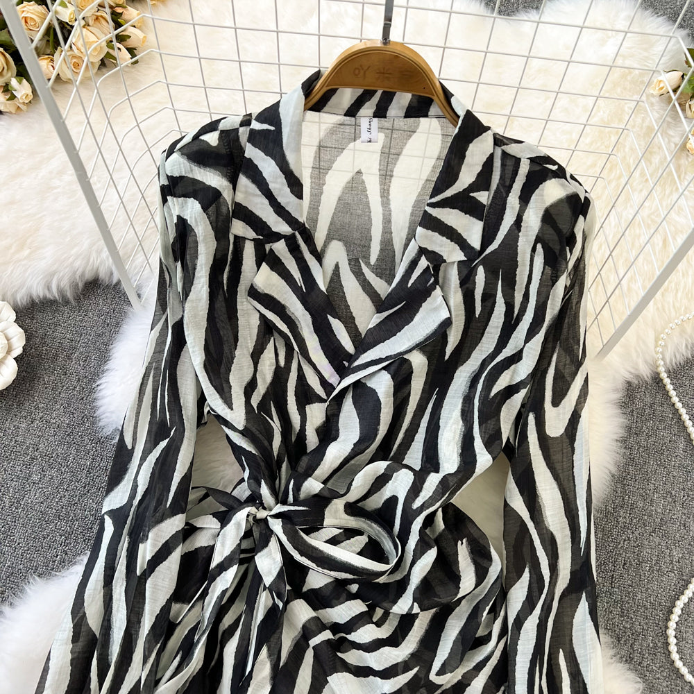 Sunscreen Zebra Printed Shirt Dress