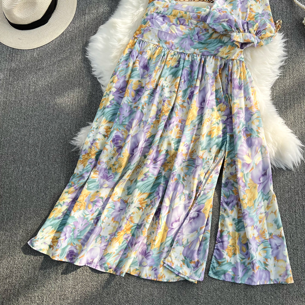 One-shoulder Slant Neckline Floral Dress