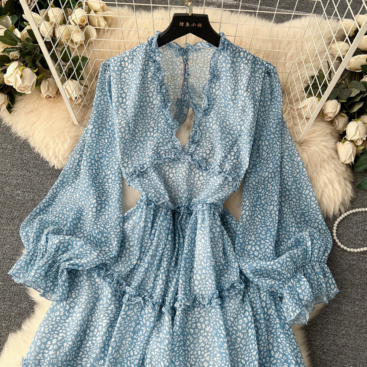 Niche Hollowed Floral Chiffon Dress