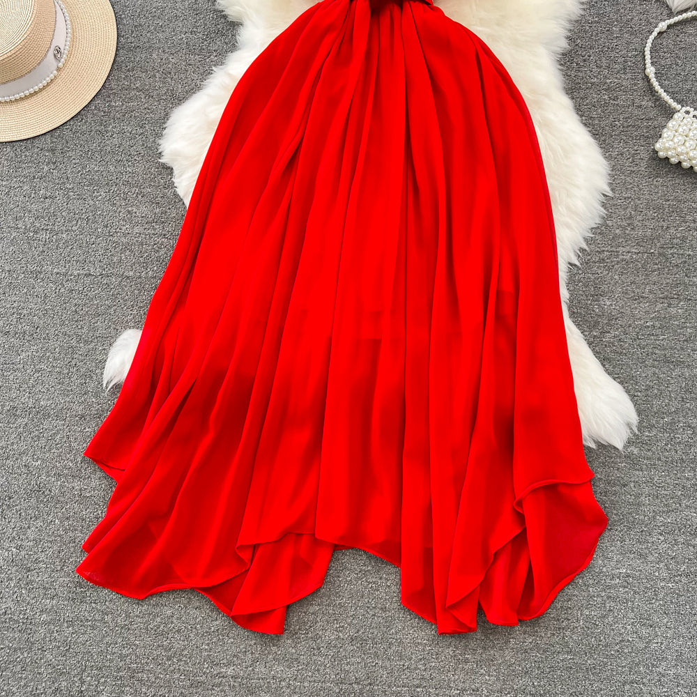 Stand collar Ruffled Chiffon Dress