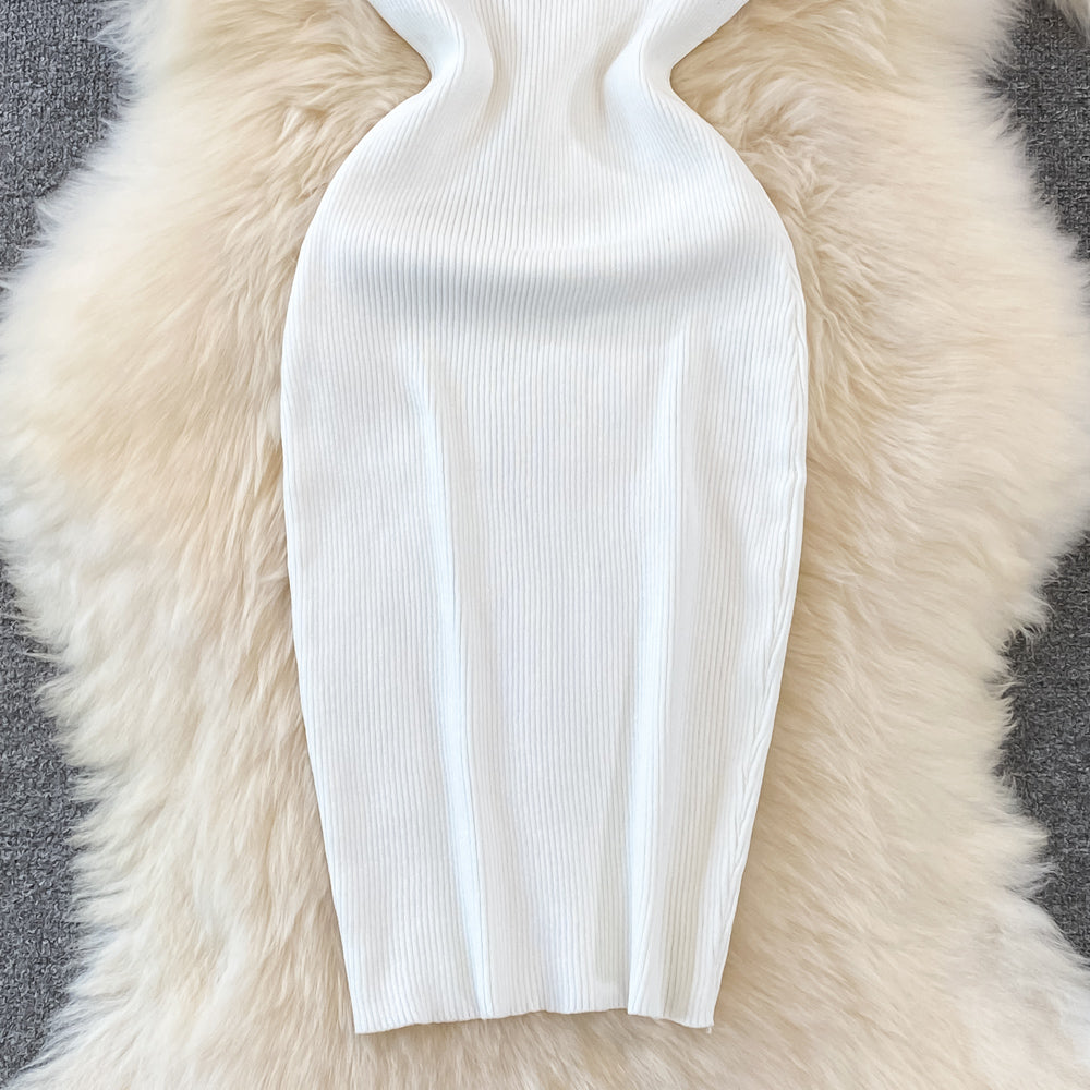 Polo Collar Striped Zipped Knitted Dress