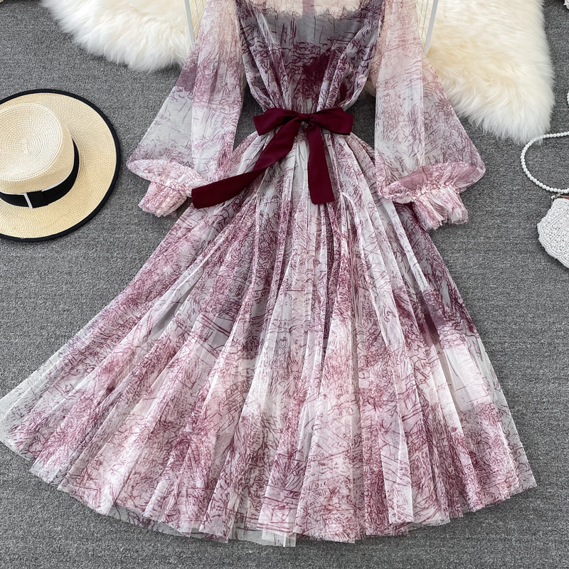 Fairy Ink Printing Mesh Dress