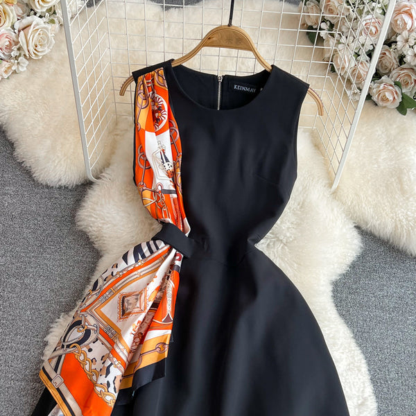 Vintage A-line Çiçekli Kurdele Siyah Elbise