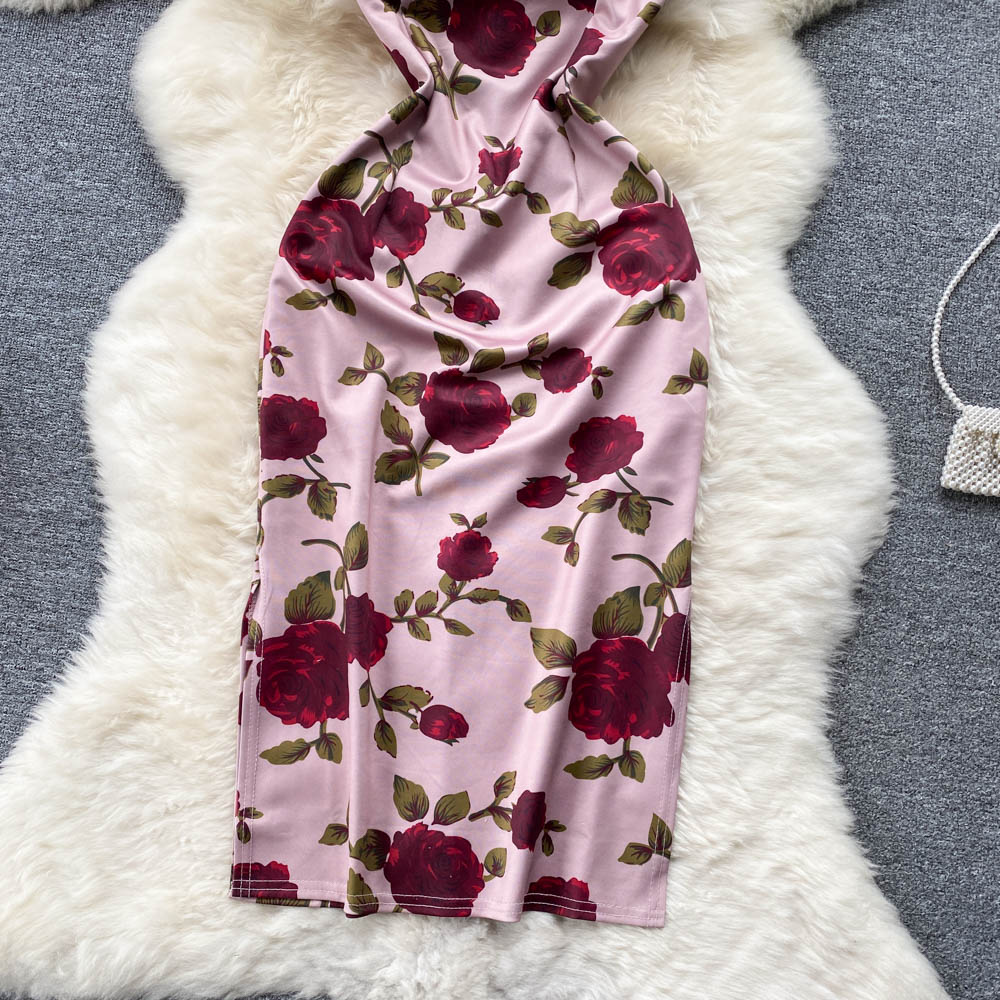 Niche Color Blocking Printed Floral Dress