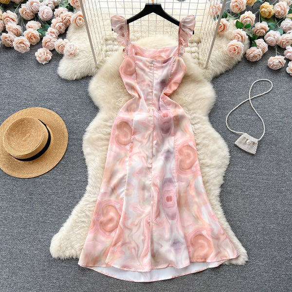 Tie-dye Pleated Sleeveless Fishtail Dress