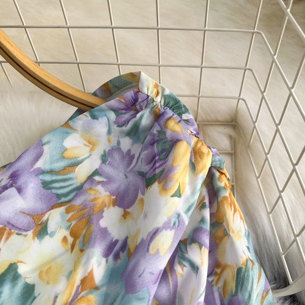 One-shoulder Slant Neckline Floral Dress