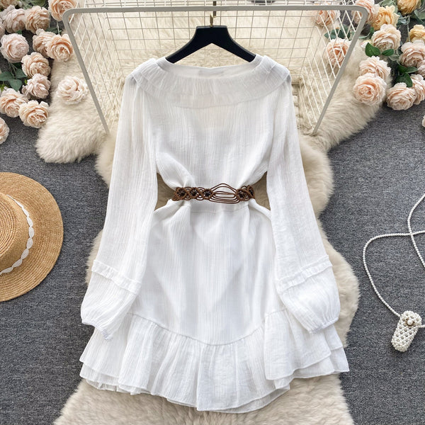 Sweetie Lace-up Ruffled White Dress