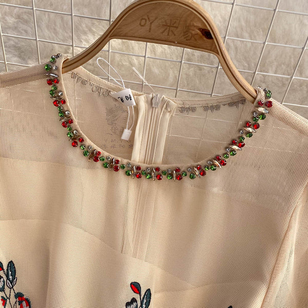 Round Collar Studded Floral Dress