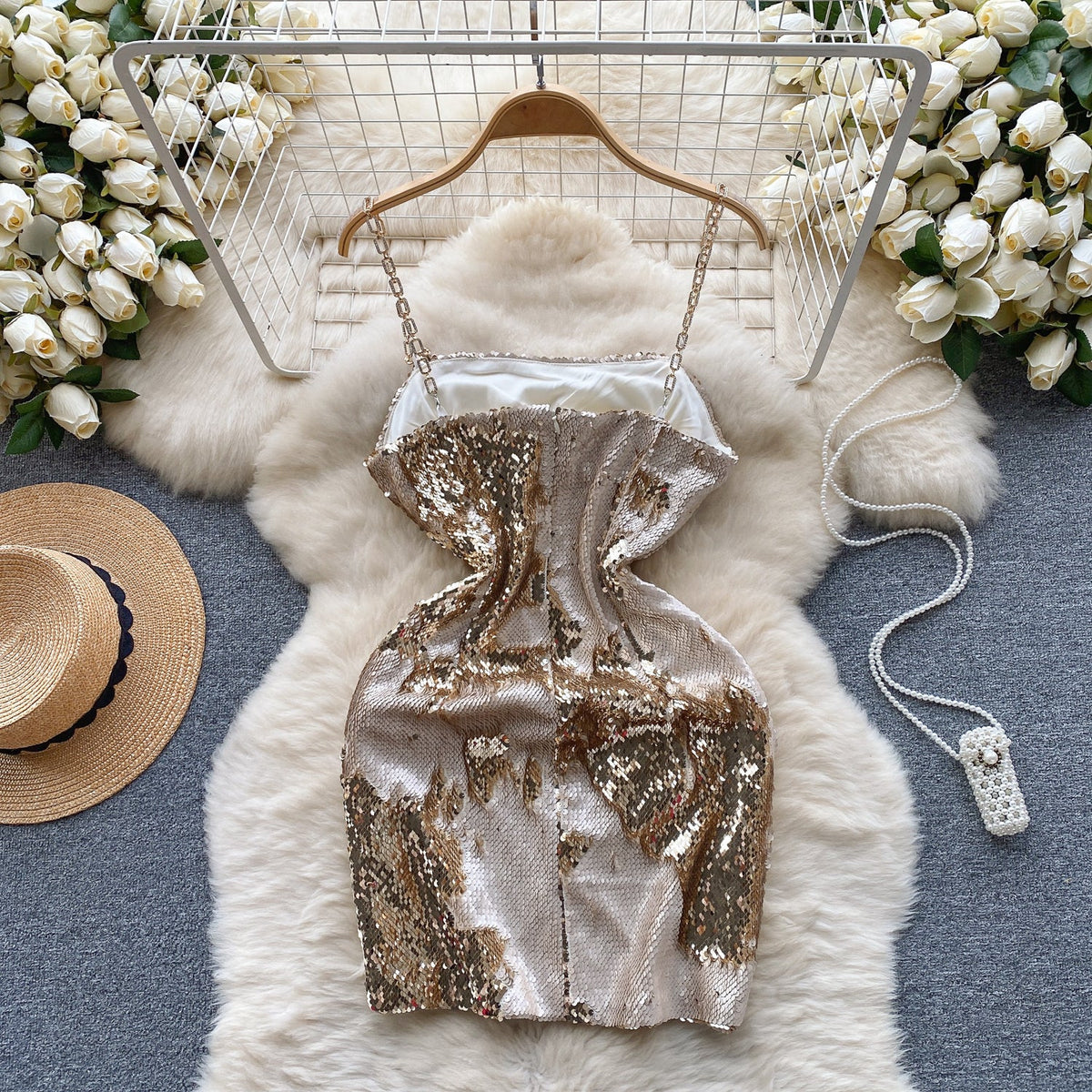 Chic Slim-fitting Sequined Party Slip Dress