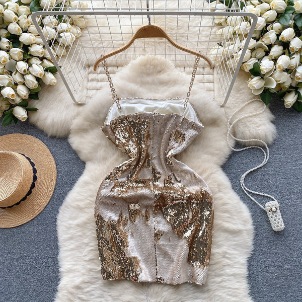 Chic Slim-fitting Sequined Party Slip Dress