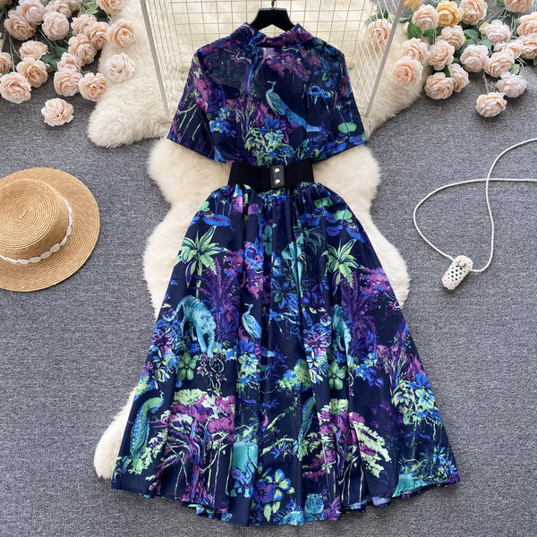 Floral Printed Shirt Dress with Belt
