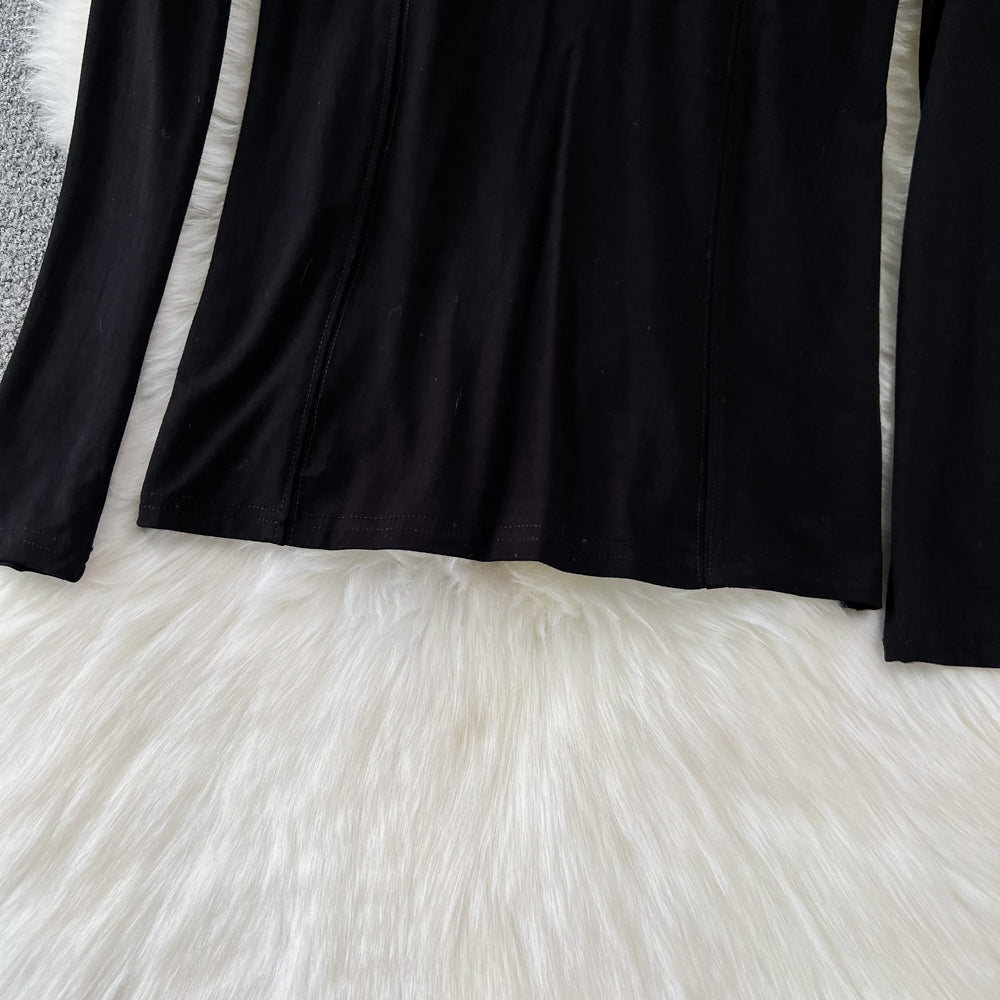 PU Slip Dress&Black Sweater 2Pcs