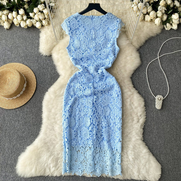 Vintage Crochet Lace Sleeveless Dress