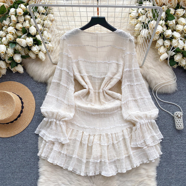 Beaded Ruffled French Style Dress