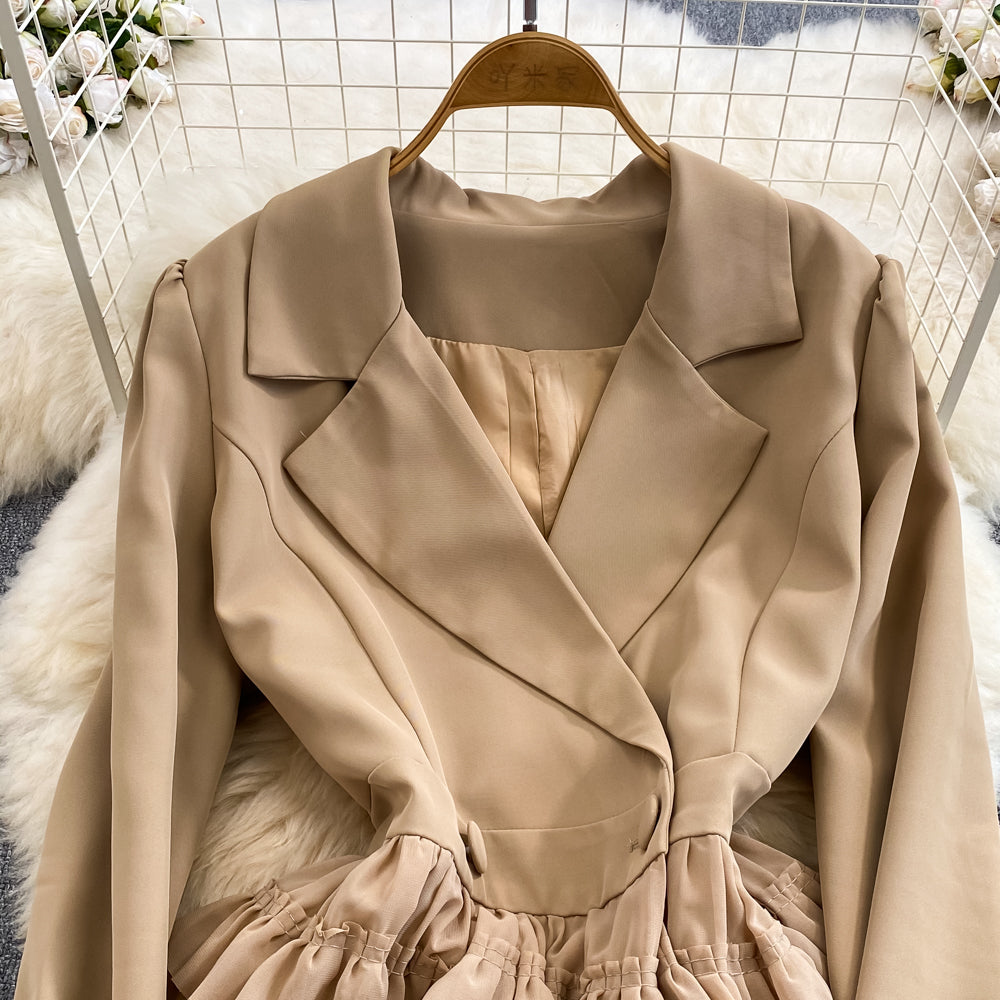 Suit Collar Patchwork Layered Dress