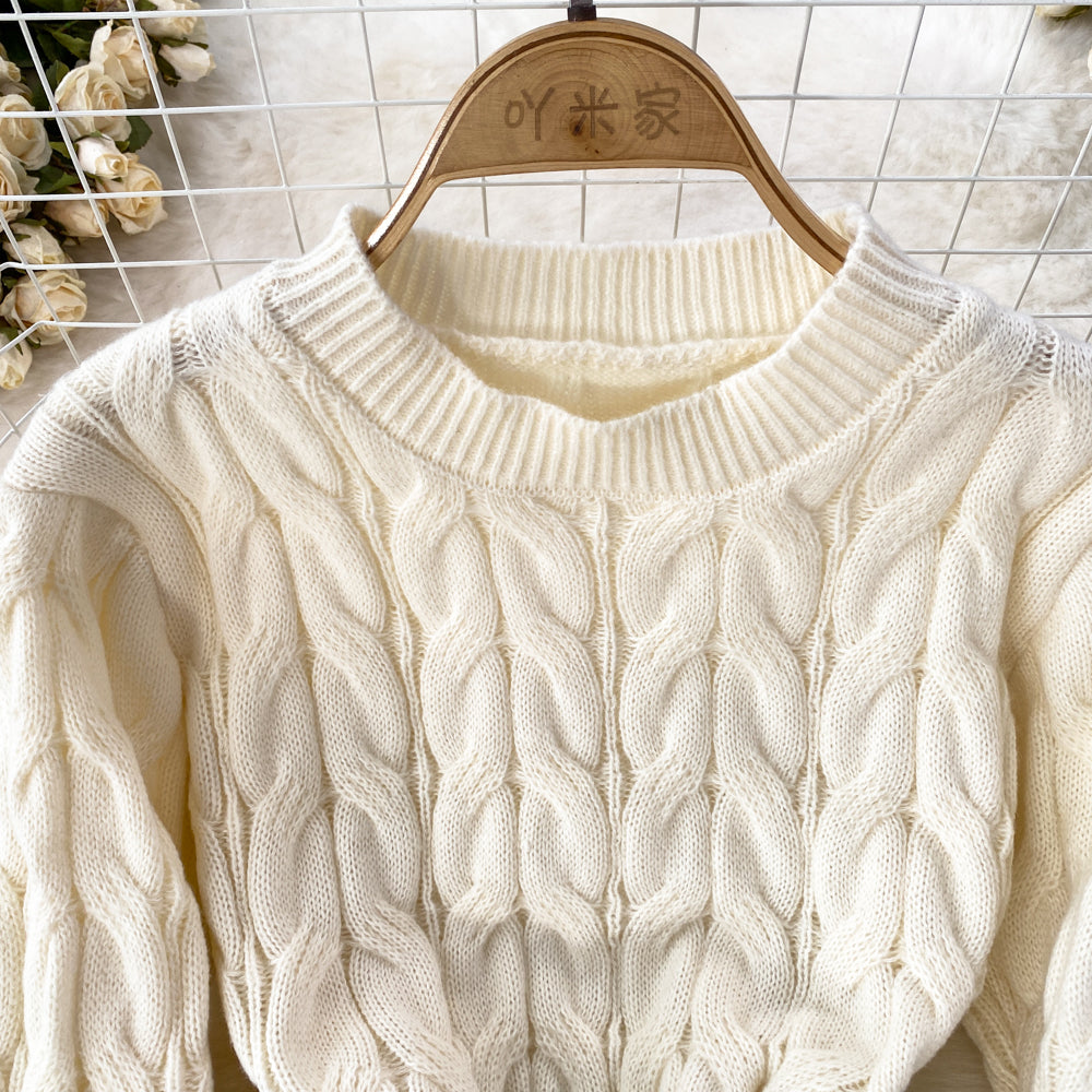 Soft Round Collar Cable-knit Dress