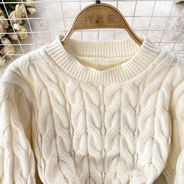 Soft Round Collar Cable-knit Dress