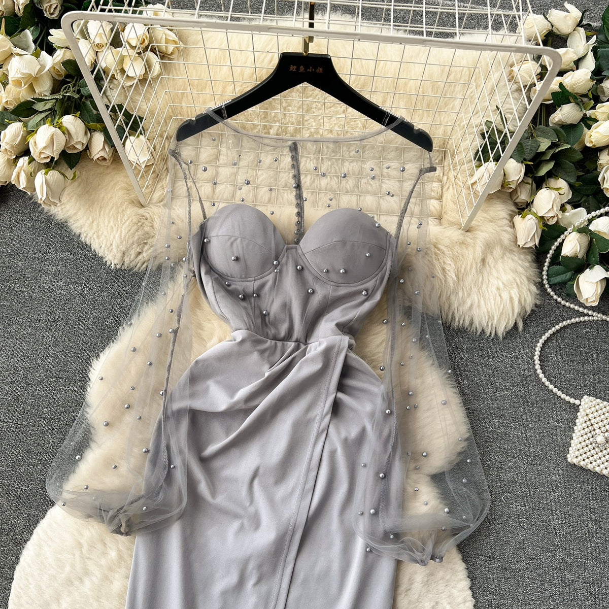 Elegant Beaded Mesh Party Dress