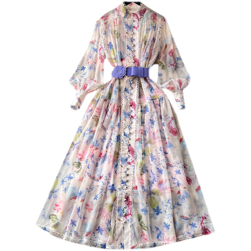 Fairy Flared Sleeve Floral Chiffon Dress