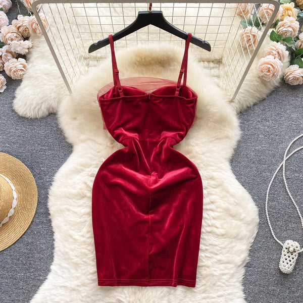 Mesh Patchwork Hip-wrapping Slip Dress