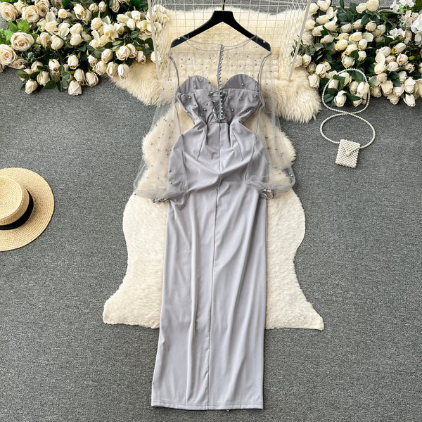 Elegant Beaded Mesh Party Dress