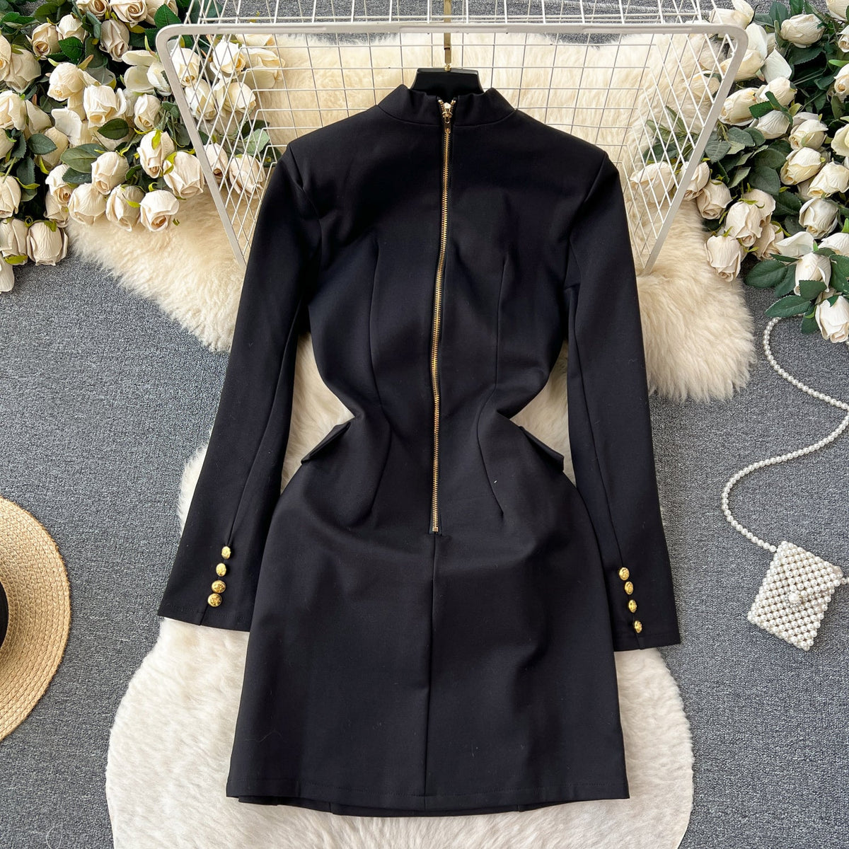 Black Double Breasted Suit Dress
