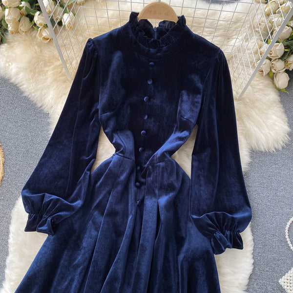 Courtly Flared Sleeve Velvet Dress