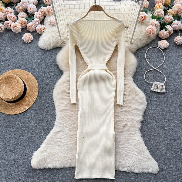 3d Floral Pit-stripe Stretchy Knitted Dress