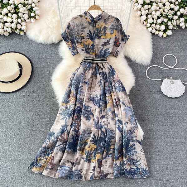 Ink Painting Print A-line Maxi Dress