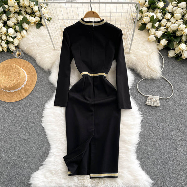 High-end Single-breasted Black Dress