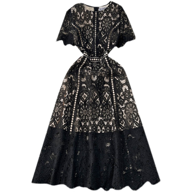 Premium Round Collar Embroidery Lace Dress