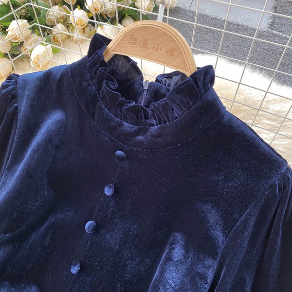 Courtly Flared Sleeve Velvet Dress