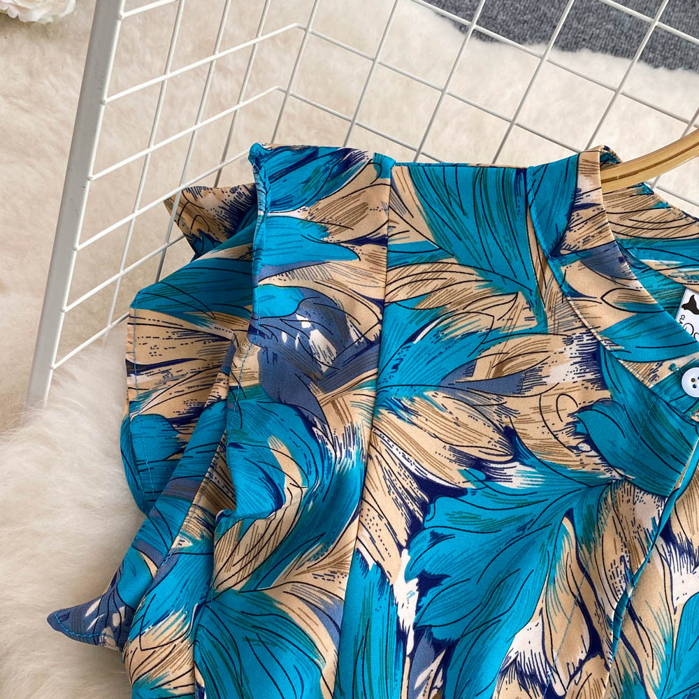 Stand Collar Floral Printed A-line Dress