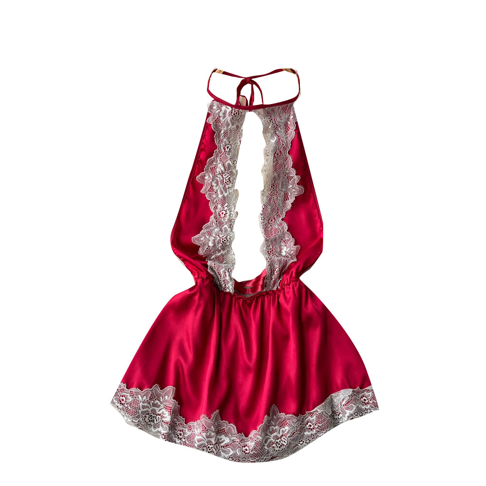 Red Lace Patchwork Cut-out Halter Dress