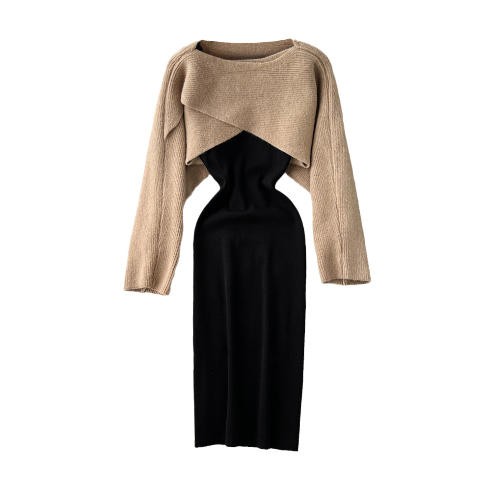 Crew Neck Smock&Slip Dress Knitted 2Pcs