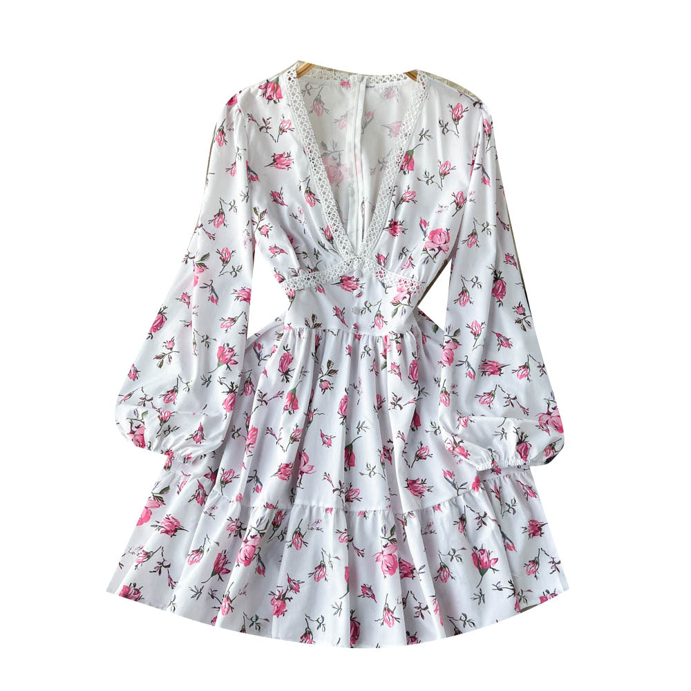 Sweet Lace V-neck Floral Dress