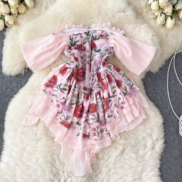 Strapless Ruffle Layered Floral Dress