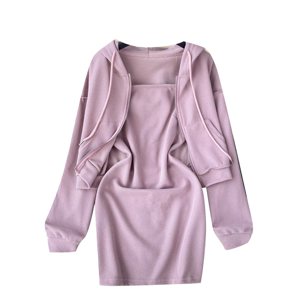 Slip Dress&Lace-up Hoodie 2Pcs