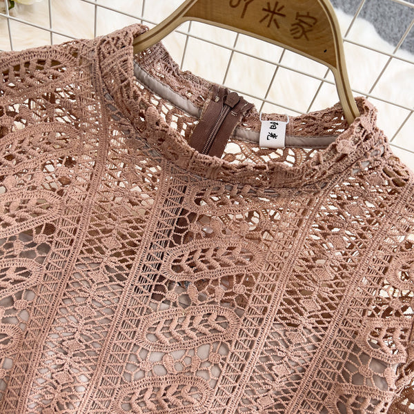 High-end Lapel Lace Patchwork Dress